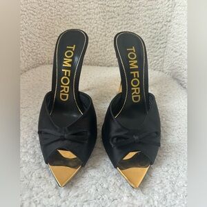 Tom Ford black peep-toe satin mule size 39
